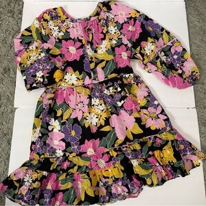 Floral Mini Dress Current Air Size Medium Linen Blend Easter Spring Flowers